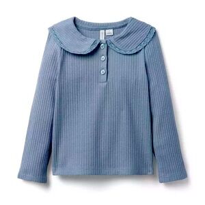 Janie and Jack | Ribbed Lace Collar Top, Dusty Blue